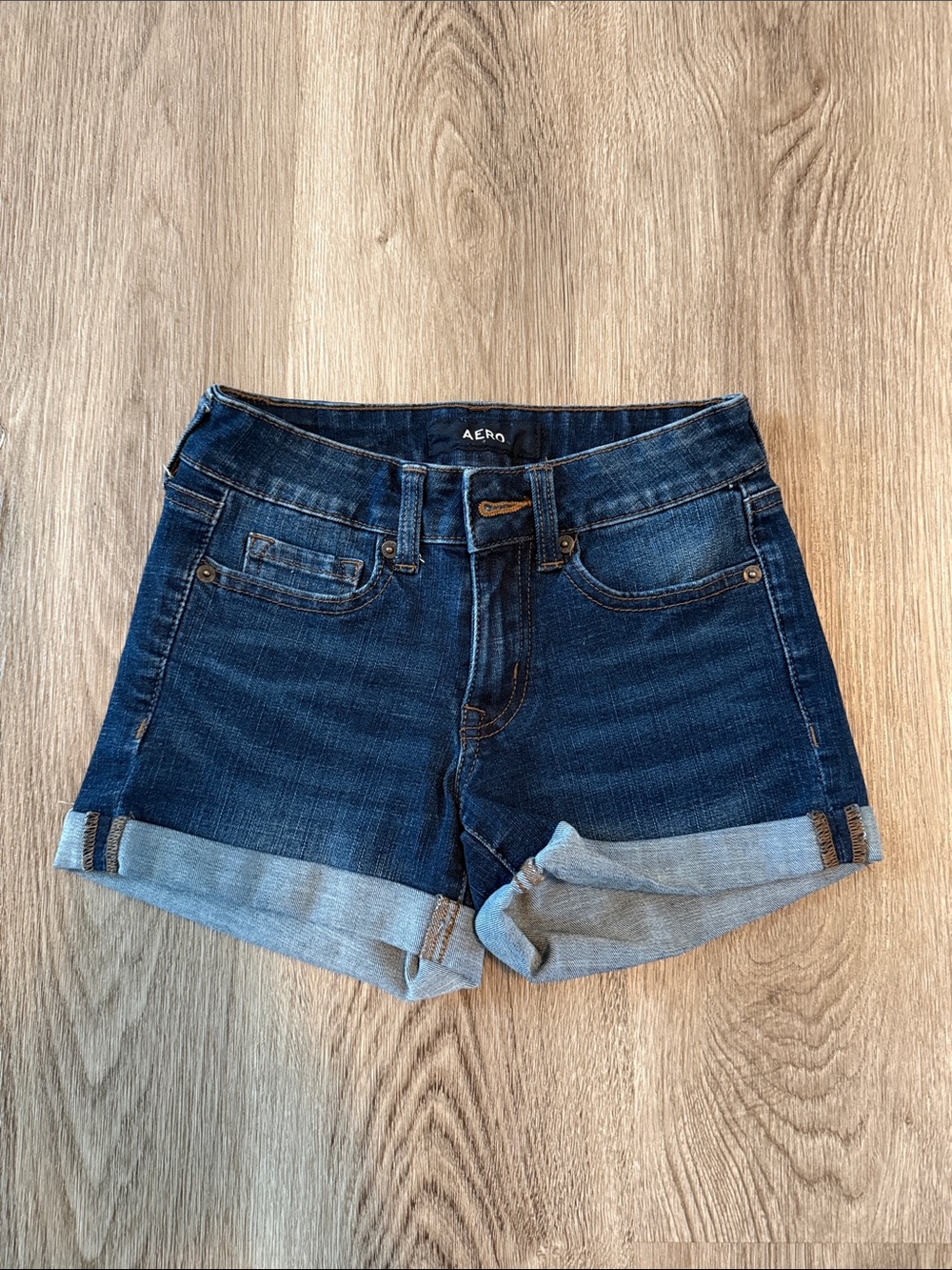 Aeropostale Dark Indigo Rolled Cuff Denim Shorts
